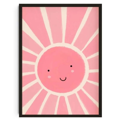Póster decorativo para parede com motivo sol 40 × 60 cm impressão em tela cor rosa imagem para quarto de criança sem moldura