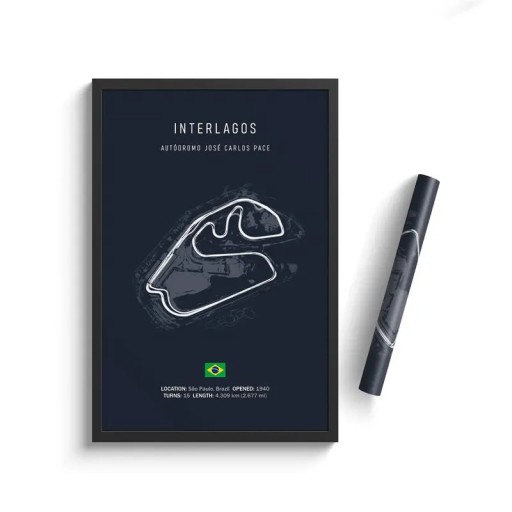 Poster Formel 1 Interlagos Circuit, 30 x 40 cm, HD-Leinwanddruck, rahmenlos, Wanddekoration, Rennstrecke, Zuhause, Sportkunst