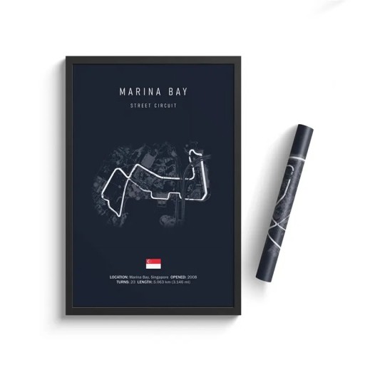 Poster Formel 1 Marina Bay Circuit, 30 x 40 cm, HD-Leinwanddruck, rahmenlose Wanddekoration, Nachtrennen, moderne Sportkunst