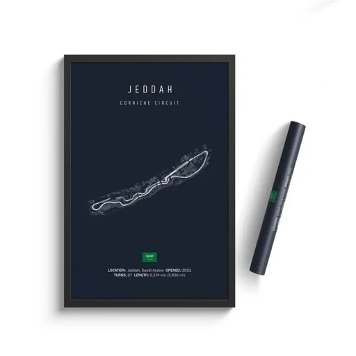 Poster Jeddah Circuit, 30 x 40 cm, HD-Leinwanddruck, Formel-1-Nachtrennen, Kunstdekoration, ungerahmt, für Haushalt, Wohnzimmer, Motorsport