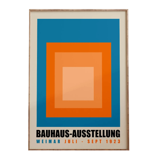 Poster moderno da parete 40 x 60 cm Bauhaus geometrico cubi immagine blu arancione stampa su tela senza cornice decorazione stilosa