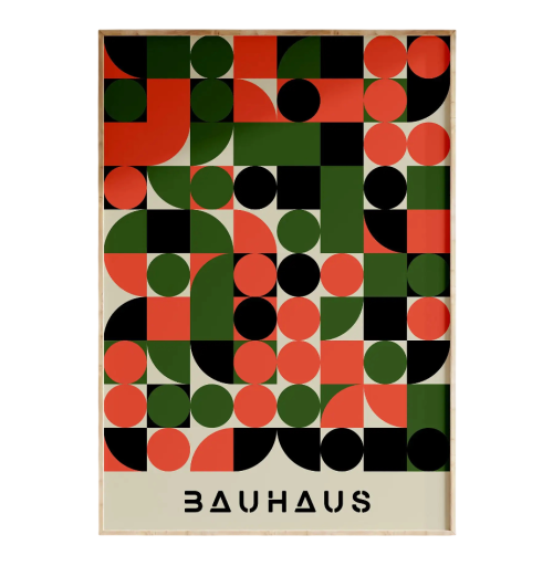 Poster moderno per parete 40 x 60 cm Bauhaus Composizione geometrica Verde Nero Rosso Decorazione astratta Stampa su tela Senza cornice