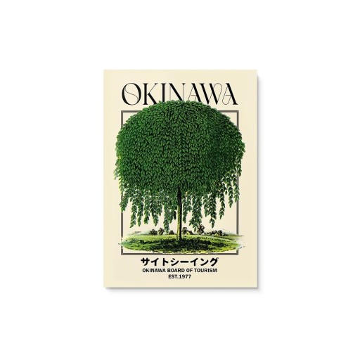 Poster Okinawa 40x60 cm Japanisches Design Grüne Weide Reisemotiv Vintage Kunst Wanddekoration ohne Rahmen für modernes Interieur