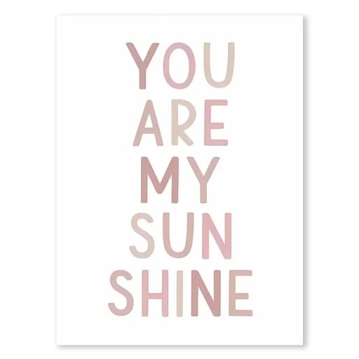 Poster pe perete 21 x 30 cm You are my sunshine Năsture roz Placă de pânză fără ramă Decorațiune pentru camera fetiței și a copilului