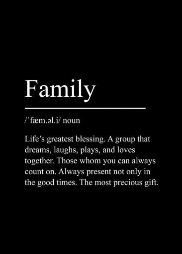 Poster pe perete Family cu definiția textului 50 x 70 cm imprimare pe pânză alb-negru decor minimalist fără ramă pentru apartament