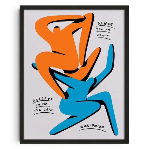 Poster Tanz, 50 x 70 cm, moderne Grafikkunst, rahmenlos, bunte Silhouette von Figuren, abstrakter Druck, Wanddekoration, Wohnzimmer, Schlafzimmer