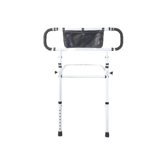 Postranní zábrana k posteli pro seniory s nastavitelnou rukojetí výška 74–93 cm šířka 73–103 cm hmotnost 4,6 kg bílá s úložnou kapsou