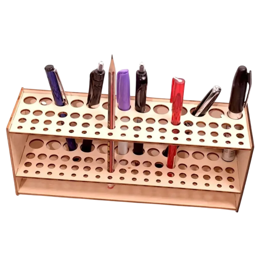 Pot à pinceaux et crayons en bois 25x10x7 cm Organiseur avec 67 compartiments Boîte de rangement élégante pour la table pour les artistes Matériel