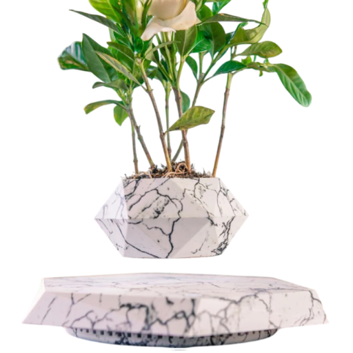 Pot de fleurs bonsaï lévitant rotatif avec motif marbré blanc géométrique décoration de table magnétique pour plantes
