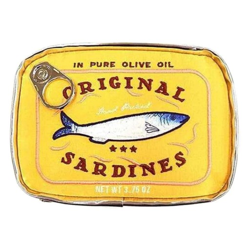 Pouch cosmetic cu sardine conservate 17,5 x 11,5 x 4,5 cm Geantă de călătorie pentru femei din PU cu fermoar Pouch creativ drăguț pentru toaletă pentru vacanță