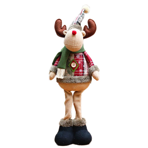 Poupée décorative de Noël renne 55 cm Figurine debout ou assise avec écharpe et bonnet PP et polaire Charmante décoration de Noël