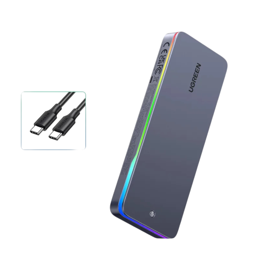 Pouzdro na SSD disk s RGB podsvícením Rychlost 20 Gb/s Podpora až 8 TB Pro M.2 NVMe i SATA Hliníková slitina Šedé K notebooku i PC