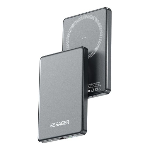 Powerbank sem fios magnética Essager 5000mAh 20W para iPhone 16 15 14 13 MagSafe 102,3x68,5x8,8 mm