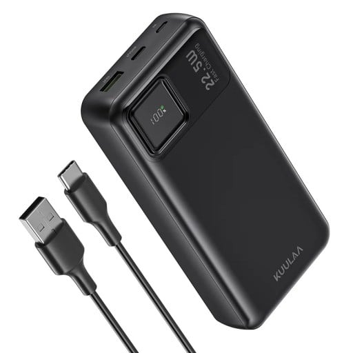 Powerbanka s digitálním displejem 20000 mAh 22,5 W rychlé nabíjení Konektor USB-C Černá Přenosná externí baterie na cesty pro mobil