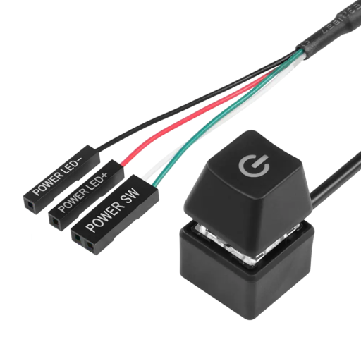 Pöytätietokoneen kytkin 1,8m kaapelilla RGB-taustavalolla 7 väriä Virtakytkin PC:lle Pelitarvikkeet 2 x 2 x 3,1 cm