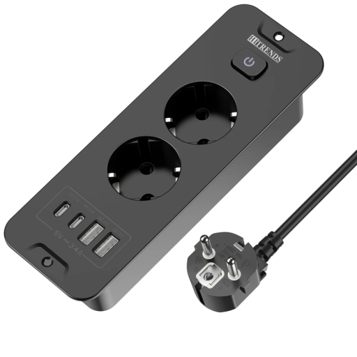 Pöytätietokoneen sisäänrakennettu pistorasia EU 2x AC 2x USB-A + 2x USB-C PD20W pikalataus 2m kaapeli 16A 100–240V upotettu virtapistoke adaptereilla
