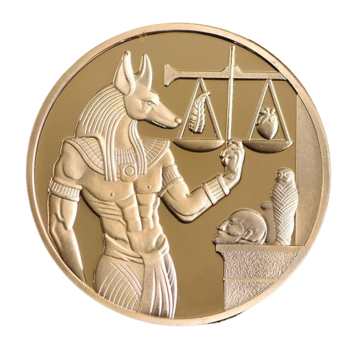 Pozlacená sběratelská mince s egypským bohem Anubisem 4 cm Egyptská oboustranná pamětní mince Replika starověké mince s egyptským bohem Mince s pyramidou a Anubisem