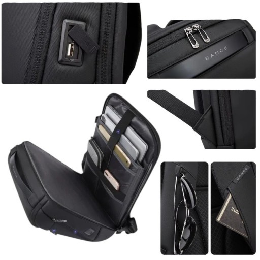 Pracovný batoh na notebook 29 x 17 x 47 cm 20 - 35 l Vodoodolný mäkčený batoh s USB nabíjaním na zips a nastaviteľnými popruhmi