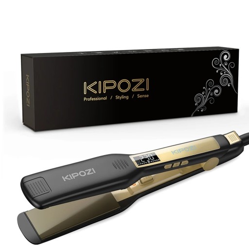 Prancha de cabelo em titânio com ecrã LCD 80–230 °C placas flutuantes largas em nano-titânio 100–240 V