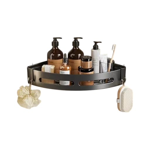 Prateleira de canto para casa de banho sem perfuração 30,5x22x4,5 cm Suporte adesivo para chuveiro Prateleira de plástico com capacidade até 15 kg Organizador de casa de banho