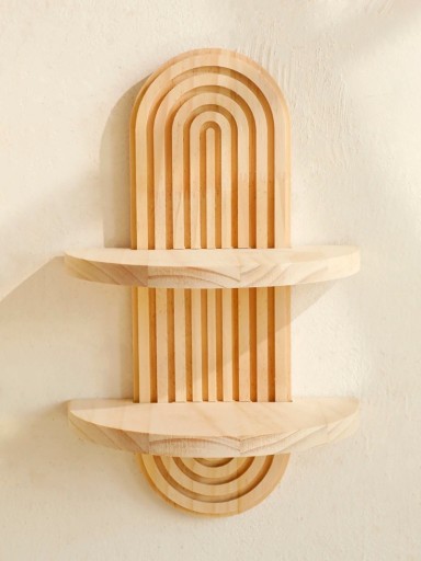 Prateleira de parede em madeira 35 x 21,5 cm Profundidade 10,4 cm Design arqueado de dois andares Prateleira decorativa para parede Decoração moderna