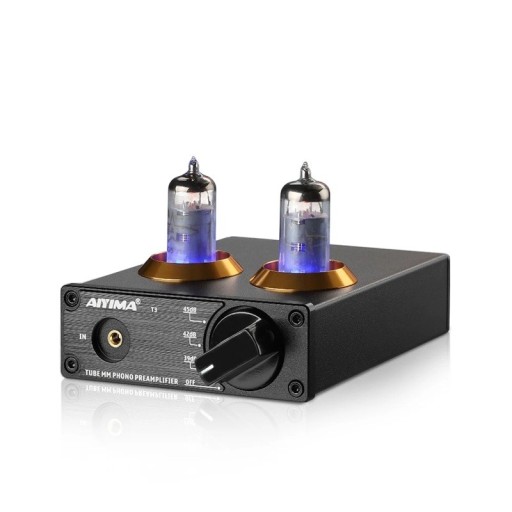 Preamp phono MM con valvole 6A2, 95×116×33 mm, correzione RIAA, ingresso AUX da 3,5 mm, nero, per giradischi vinile