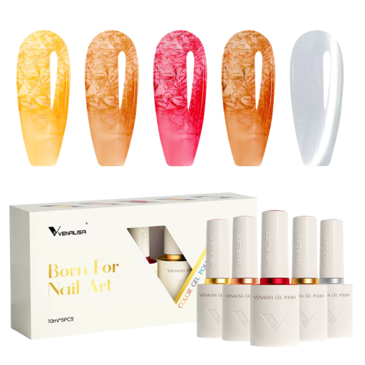 Premium Colour Gel Nail Polish Set 5×10 ml Vegan Formula Without HEMA TPO Round Brush UV LED