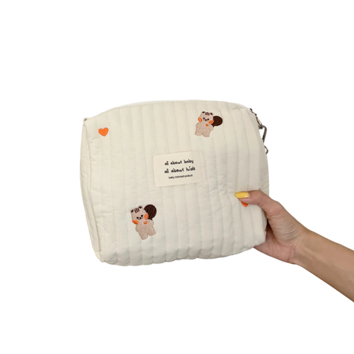 Prenosná bavlnená úložná taška 25 x 16 x 8 cm So zipsom a výšivkou Vzor veverky Organizér na plienky hygienické vložky kozmetiku do kočíka