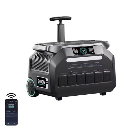 Přenosná elektrárna IEE P2400 2400 W tiszta szinusz Kapacitás 2048 Wh LiFePO4 akkumulátor kerekekkel és világítással Szürke Kempinghez és otthonra
