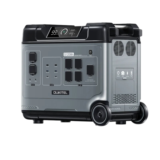 Přenosná elektrárna OUKITEL S výkonem 4000 W a funkcí UPS 5120 Wh LiFePO4 Šedočerná Na kempování i záložní napájení domácnosti a dílny