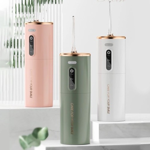 Přenosná nabíjecí ústní sprcha 280 ml s USB nabíjením 3 režimy čištění zubů IPX7 vodotěsná 360° otočná tryska bílá růžová zelená