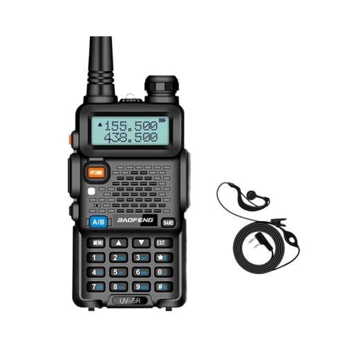 Prenosná ručná vysielačka Baofeng UV-5R 128 kanálov dosah 3 až 5 km FM rádio s LED displejom svietidlom a slúchadlom čierna na výlety