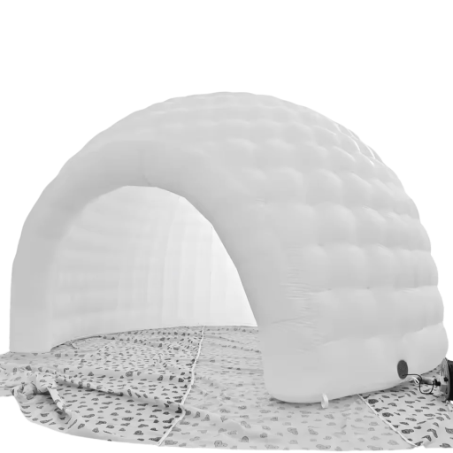 Přenosné nafukovací LED iglú s dálkovým ovladačem ventilátorem a lany měnitelné RGB osvětlení 7,7 x 7,2 x 4,5 m bílý párty stan na eventy