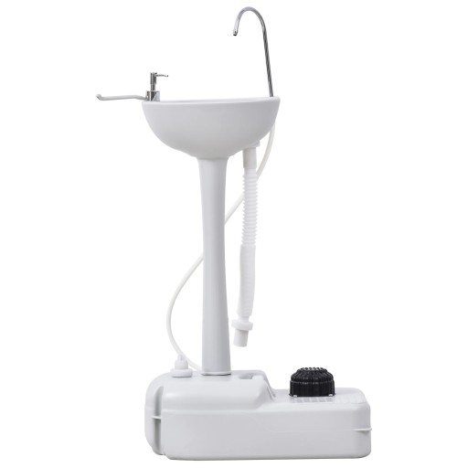 Přenosné venkovní umyvadlo s nášlapným pedálem 17 l nádrž na vodu 103 x 33,5 x 51 cm HDPE bílé na kemp zahradu i na cesty a chatu