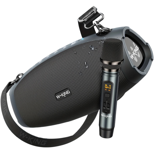 Přenosný Bluetooth reproduktor W-KING 70 W s bezdrátovým mikrofonem karaoke vodotěsný 42 h powerbanka 32,4 x 14,8 x 14,6 cm černý venkovní