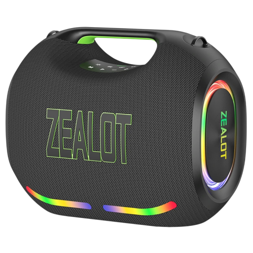 Prenosný Bluetooth reproduktor Zealot ZE21 Vodotesný TWS subwoofer s RGB podsvietením 250 W výkon 48000 mAh 26,2 x 42,4 x 36,3 cm Čierny