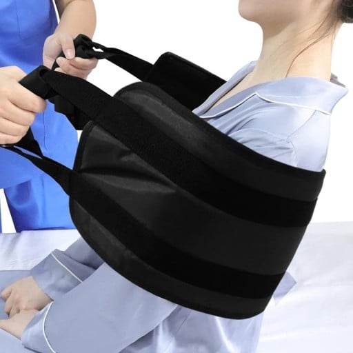 Přenosný ošetřovatelský popruh pro pacienty a seniory bezpečnostní zvedací pomůcka 78 x 24 cm polyester s vypolstrováním černý pro přesun