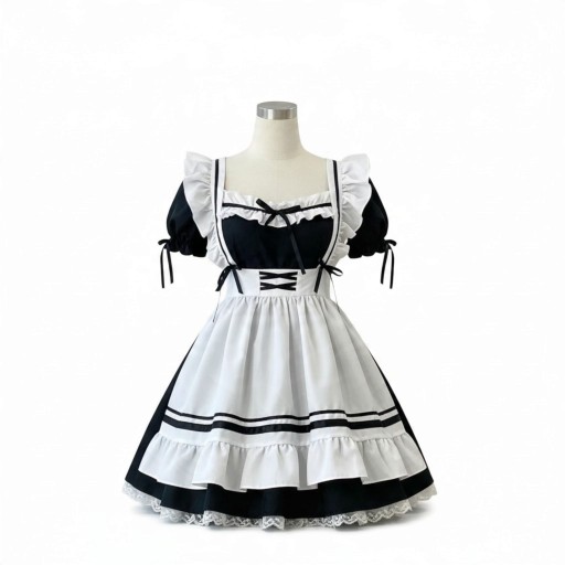 Preoblečenie slúžky pre dospelých Čierne šaty s bielou zástierou s volánmi Obojek a chlpaté manžety Polyester Čierna a biela Na cosplay a párty