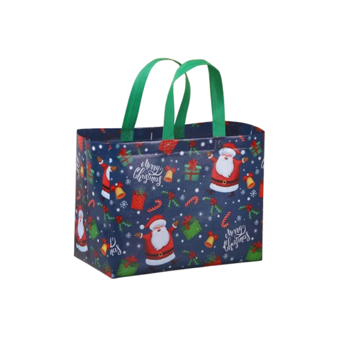 Presentpåse med jultomte och julmotiv 32 x 25 cm Non-woven tyg Återanvändbar ekologisk presentpåse för julen