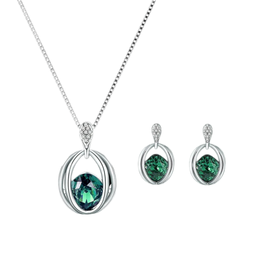 Presentset för kvinnor silverhalsband och örhängen med dekorativ sten