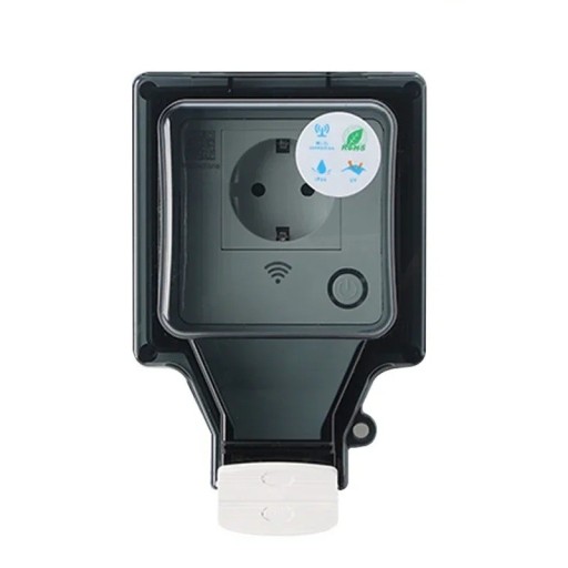 Presina WiFi da esterno EU con timer IP66 16A 110–250V a parete in ABS impermeabile, presa intelligente per giardino ed esterni
