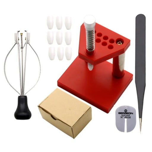 Pressa per orologiai per l'installazione delle lancette con set di accessori, pinzetta e supporto per lancette 119×77×55 mm per la riparazione precisa