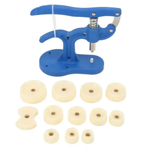 Presse à fermer les boîtiers de montres avec un ensemble de 12 embouts en nylon de 18 à 52 mm et un embout papillon