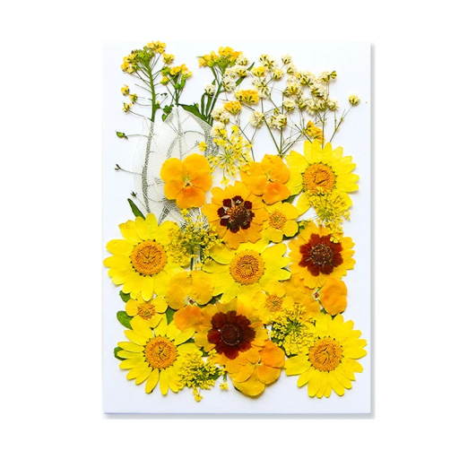 Pressed Yellow Flowers in Resin 14.5 x 10.5 cm Rectangular Shape Natural Interior Decoration Handmade Gift Artistic Accessory
