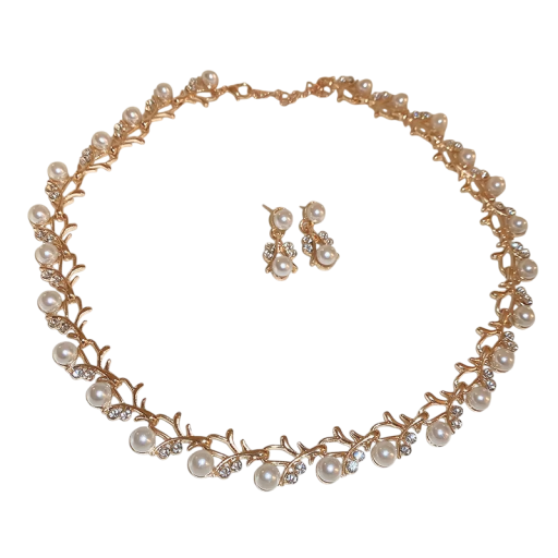 Prestigious Earrings and Necklace Pearl Set in Copper Alloy Lightweight Elegant Jewellery for Women Wedding Party Accessory Gift