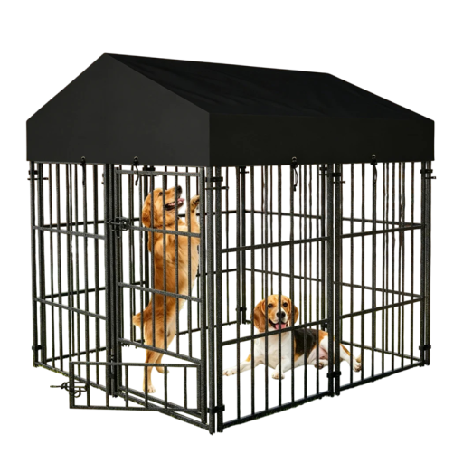 Priestranný kotec pre psa so strechou 127 x 120 x 165 cm Výška mriežkových stien 125 cm Vstupné dvierka 47,7 cm Kolíky na ukotvenie Čierny