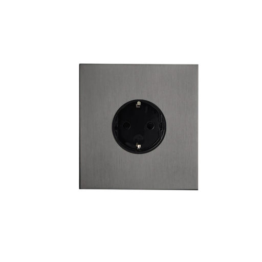 Priză electrică de perete EU simplă 86 x 90 mm, panou metalic din oțel inoxidabil periat, gri, pentru cutii de instalație pătrate
