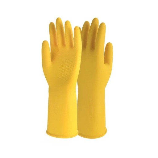 Prodloužené silikonové rukavice na mytí nádobí 1 pár délka cca 30 cm velikost L silikonové žluté drhnoucí rukavice pro kuchyň úklid