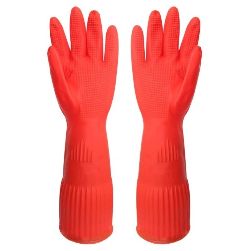 Prodloužené silikonové rukavice na mytí nádobí 1 pár délka cca 38 cm velikost S silikonové červené drhnoucí rukavice pro kuchyň úklid