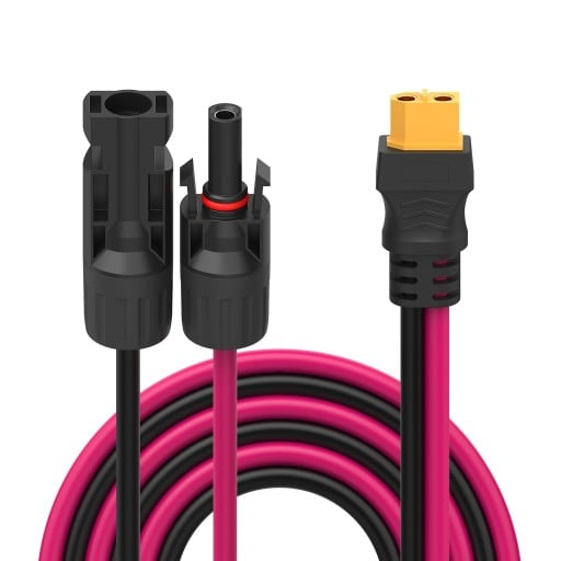 Prodlužovací kabel 1 m se solárním konektorem na XT60 Adaptér pro fotovoltaické panely IP67 do 30 A Černý a růžový Na propojení panelu